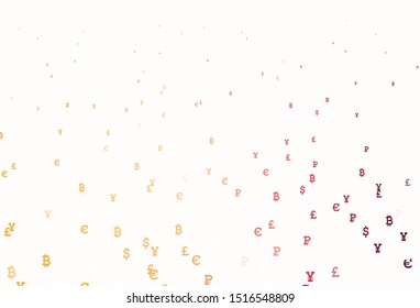 Light Red, Yellow vector pattern with symbols of currency. Shining colored illustration with currency signs. Pattern for bank ads, posters, banners.