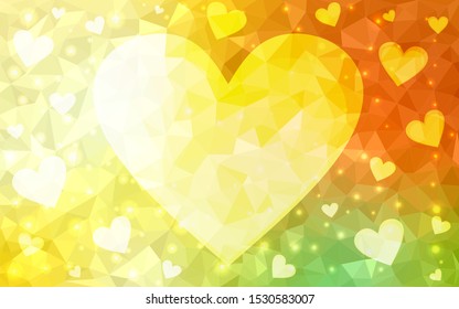 Light Red, Yellow vector  pattern with colorful hearts. Blurred decorative design in doodle style with hearts. Design for ad, poster, banner of Valentine Day.