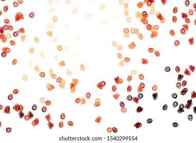 Light Red, Yellow vector pattern with spheres. Glitter abstract illustration with blurred drops of rain. Pattern of water, rain drops.