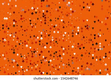 Light Red, Yellow vector pattern with symbol of cards. Shining illustration with hearts, spades, clubs, diamonds. Pattern for booklets, leaflets of gambling houses.