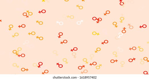 Light Red, Yellow vector pattern with feminism elements. Colorful illustration with gradient feminism shapes. Base for your app design.
