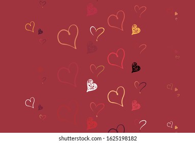 Light Red, Yellow vector pattern with colorful hearts. Beautiful abstract hearts on colorful gradient background. Pattern for valentine's ad, booklets.