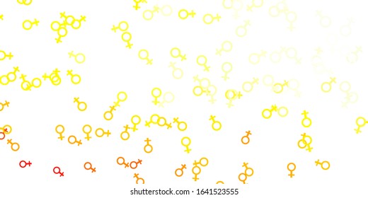 Light Red, Yellow vector pattern with feminism elements. Abstract illustration with a depiction of women's power. Background for International Women’s Day.
