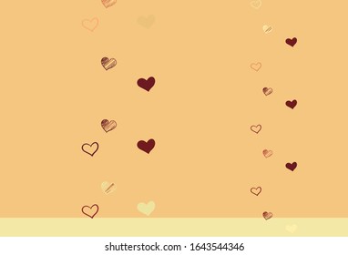 Light Red, Yellow vector pattern with colorful hearts. Beautiful celebration style hearts on abstract illustration. Pattern for marriage gifts, congratulations.