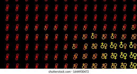 Light Red, Yellow vector pattern with feminism elements. Illustration with signs of women's strength and power. Elegant design for wallpapers.