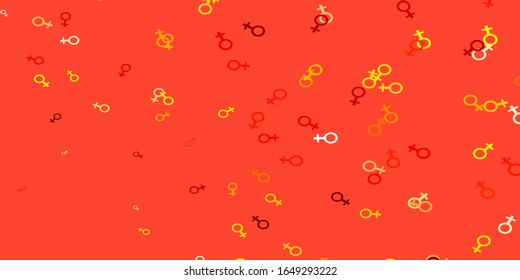 Light Red, Yellow vector pattern with feminism elements. Colorful illustration with gradient feminism shapes. Base for your app design.