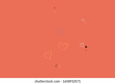 Light Red, Yellow vector pattern with colorful hearts. Beautiful celebration style hearts on abstract illustration. Pattern for marriage gifts, congratulations.
