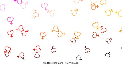 Light Red, Yellow vector pattern with feminism elements. Illustration with signs of women's strength and power. Elegant design for wallpapers.