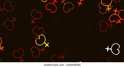 Light Red, Yellow vector pattern with feminism elements. Illustration with signs of women's strength and power. Background for International Women’s Day.