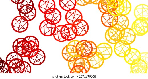 Light Red, Yellow vector pattern with magic elements. Illustration with magical signs of spiritual power. Simple base for your occult design.