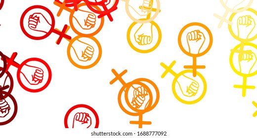 Light Red, Yellow vector pattern with feminism elements. Colorful illustration with gradient feminism shapes. Simple design for your web site.