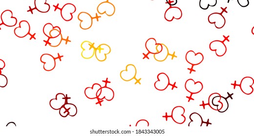 Light Red, Yellow vector pattern with feminism elements. Colorful feminism symbols with a gradient in modern style. Design for International Women’s Day.