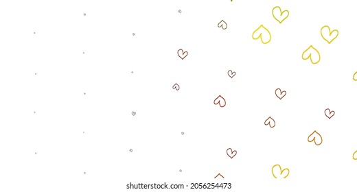 Light Red, Yellow vector pattern with colorful hearts. Hearts on blurred abstract background with colorful gradient. Pattern for valentine's ad, booklets.