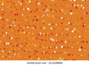 Light Red, Yellow vector pattern with symbol of cards. Illustration with set of hearts, spades, clubs, diamonds. Design for ad, poster, banner of gambling websites.