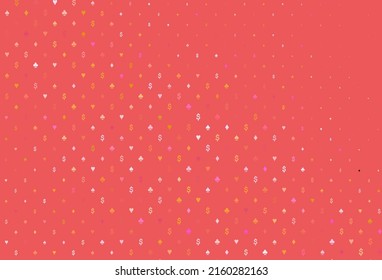 Light red, yellow vector pattern with symbol of cards. Blurred decorative design of hearts, spades, clubs, diamonds. Smart design for your business advert of casinos.