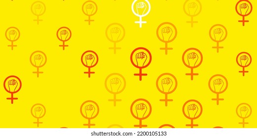 Light Red, Yellow vector pattern with feminism elements. Colorful feminism symbols with a gradient in modern style. Background for International Women Day.