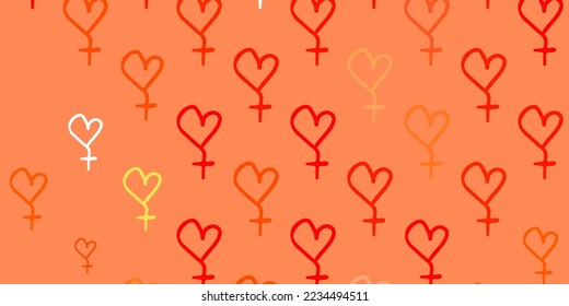 Light Red, Yellow vector pattern with feminism elements. Colorful feminism symbols with a gradient in modern style. Background for International Women Day.