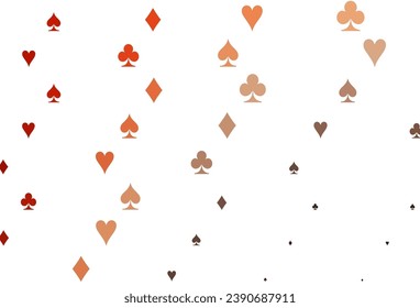 Light Red, Yellow vector pattern with symbol of cards. Blurred decorative design of hearts, spades, clubs, diamonds. Design for ad, poster, banner of gambling websites.