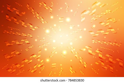Light Red, Yellow vector pattern with christmas ribbons. Blurred decorative design in anniversary style with confetti. The template can be used as a background for postcards.
