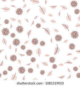 Light Red, Yellow vector seamless doodle backdrop with leaves and flowers. Shining colored illustration with leaves and flowers. Brand new design for your business.