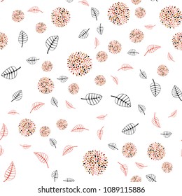 Light Red, Yellow vector seamless natural artwork with leaves and flowers. Colorful illustration in doodle style with leaves, flowers. Completely new template for your design.