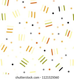 Light Red, Yellow vector seamless background with lines, ovals. Colorful seamless gradient with lines and signs of maths. Pattern for design of window blinds, curtains.