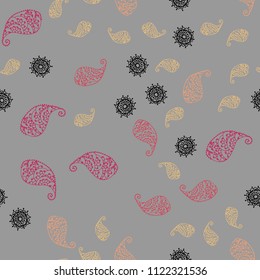 Light Red, Yellow vector seamless elegant wallpaper with leaves and flowers. Illustration with doodles on abstract template. Pattern for colorful books and pages for kids.