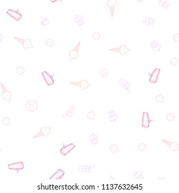 Light Red, Yellow vector seamless layout with restaurant food. Illustration with set of fresh food in doodle style. Pattern for ad, booklets, leaflets of restaurants.