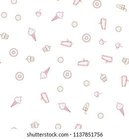Light Red, Yellow vector seamless background with tasty food. Beautiful colored illustration with food in doodle style. Pattern for ad, booklets, leaflets of restaurants.