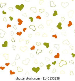 Light Red, Yellow vector seamless template with doodle hearts. Hearts on blurred abstract background with colorful gradient. Template for Valentine's greeting postcards.