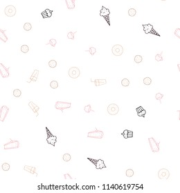 Light Red, Yellow vector seamless texture with delicious snacks. Fast Food on blurred abstract background with colorful gradient. Pattern for ad, booklets, leaflets of restaurants.
