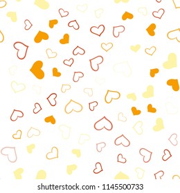 Light Red, Yellow vector seamless pattern with colorful hearts. Blurred decorative design in doodle style with hearts. Pattern for marriage gifts, congratulations.
