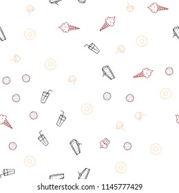 Light Red, Yellow vector seamless cover with cuisine gourmet. Fast Food on blurred abstract background with colorful gradient. Doodle design for your business advert of cafes.