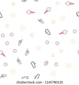 Light Red, Yellow vector seamless cover with cuisine gourmet. Fast Food on blurred abstract background with colorful gradient. Doodle design for your business advert of cafes.