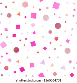 Light Red, Yellow vector seamless layout with circles, lines, rectangles. Illustration with set of colorful circles, triangles, squares. Pattern for design of fabric, wallpapers.