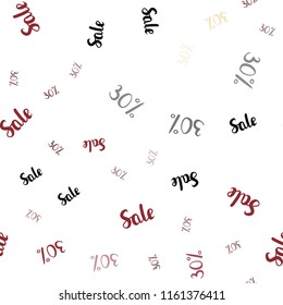 Light Red, Yellow vector seamless pattern with 30 percentage signs. Abstract illustration with colorful gradient symbols of sales. Design for business ads, commercials, sellings.