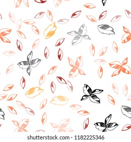 Light Red, Yellow vector seamless elegant wallpaper with leaves. Blurred decorative design in Indian style with leaves. Template for business cards, websites.
