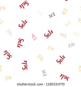 Light Red, Yellow vector seamless texture with selling prices 30, 40, 50 %. Colorful set of  percentage signs in simple style. Design for business ads, commercials.