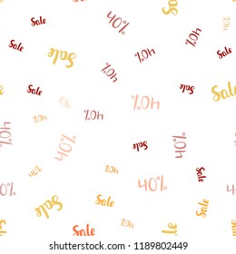 Light Red, Yellow vector seamless texture with selling prices 40 %. Abstract illustration with colorful gradient symbols of sales. Template for season sales, shopping ads.