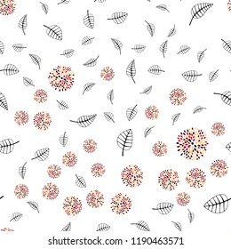 Light Red, Yellow vector seamless elegant pattern with leaves, flowers. Illustration with doodles on abstract template. Template for business cards, websites.