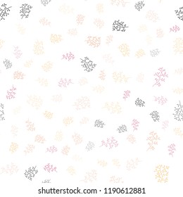 Light Red, Yellow vector seamless elegant background with leaves, branches. Doodle illustration of leaves and branches in Origami style. Pattern for design of window blinds, curtains.