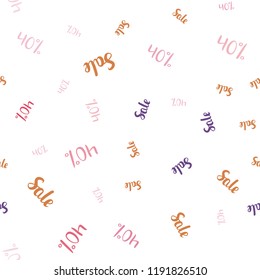 Light Red, Yellow vector seamless cover with symbols of 40 % sales. Colored words of sales with gradient on white background. Backdrop for super sales on Black Friday.