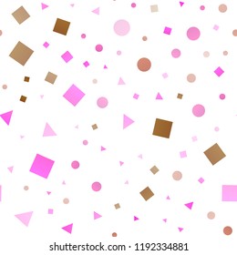 Light Red, Yellow vector seamless template with crystals, circles, squares. Abstract gradient illustration with circles, triangles, cubes. Pattern for design of fabric, wallpapers.