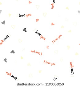Light Red, Yellow vector seamless cover with Shining hearts. Hearts on blurred abstract background with colorful gradient. Pattern can be used for valentine's ad, booklets.