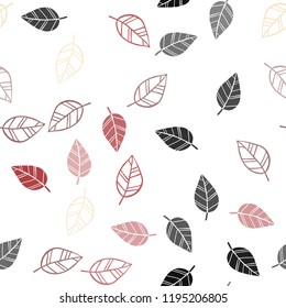 Light Red, Yellow vector seamless doodle pattern with leaves. Sketchy doodles with leaves on blurred background. Trendy design for wallpaper, fabric makers.