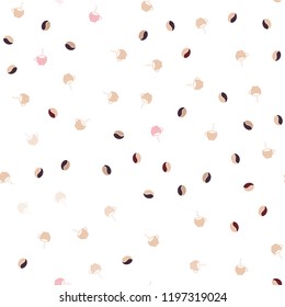 Light Red, Yellow vector seamless template with cups of coffee, beans. Gradient illustration with coffee beans, tea cups. Template of a black hot beverage in a cafe.