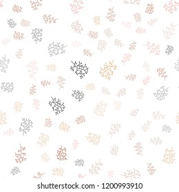 Light Red, Yellow vector seamless doodle layout with leaves, branches. Sketchy doodles on white background. Pattern for design of window blinds, curtains.
