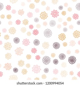 Light Red, Yellow vector seamless texture with colored snowflakes. Glitter abstract illustration with crystals of ice. Trendy design for wallpaper, fabric makers.