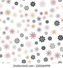 Light Red, Yellow vector seamless template with ice snowflakes. Modern geometrical abstract illustration with crystals of ice. Pattern for design of fabric, wallpapers.