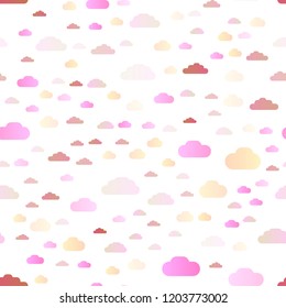 Light Red, Yellow vector seamless pattern with clouds. Colorful illustration consisted of abstract clouds. Pattern for design of fabric, wallpapers.